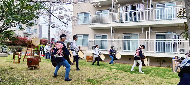 2026竹山団地花見まつり会場での和太鼓演奏の様子1